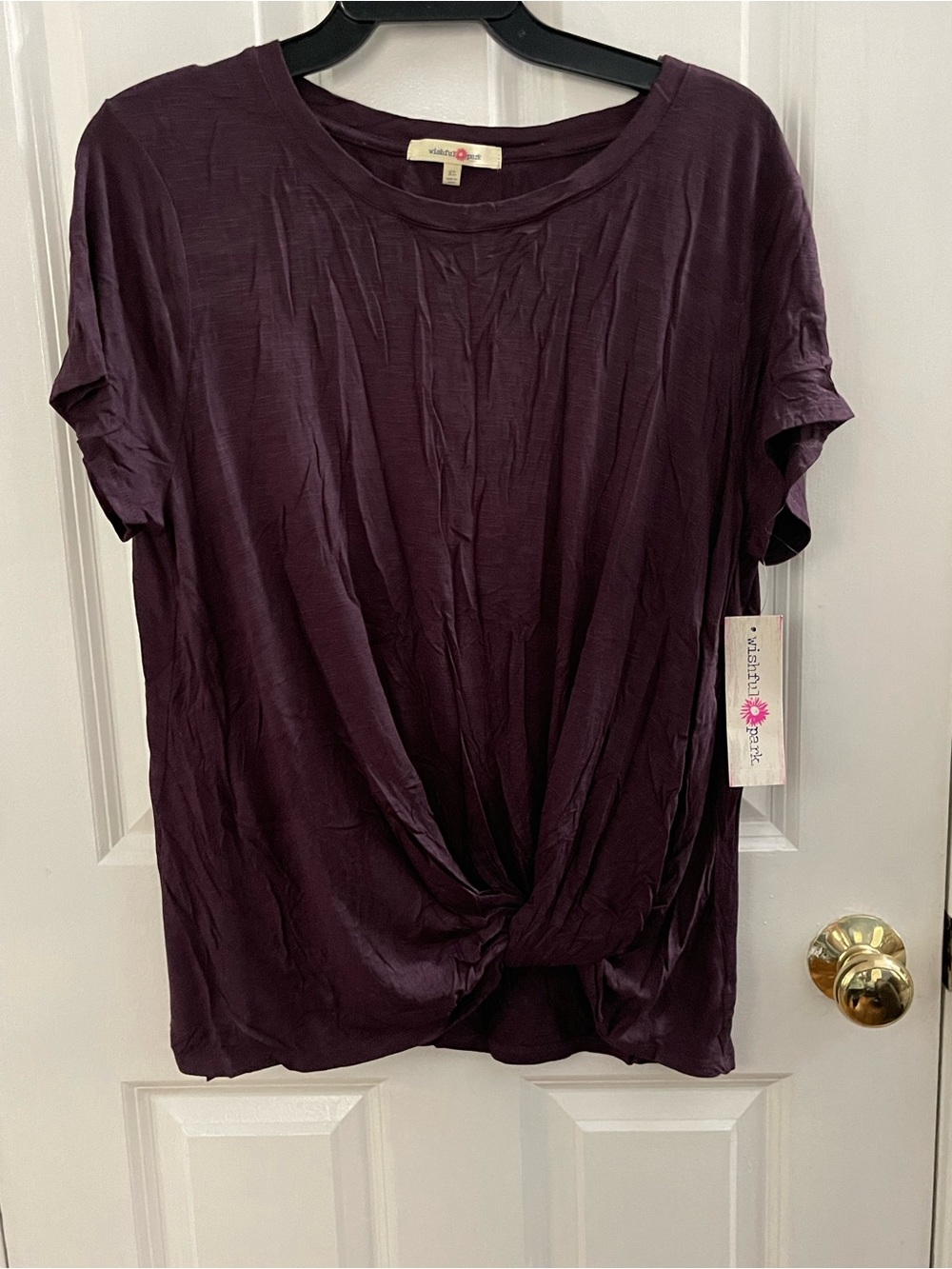 Wishful Park Plum Twist-Front Short Sleeve Top